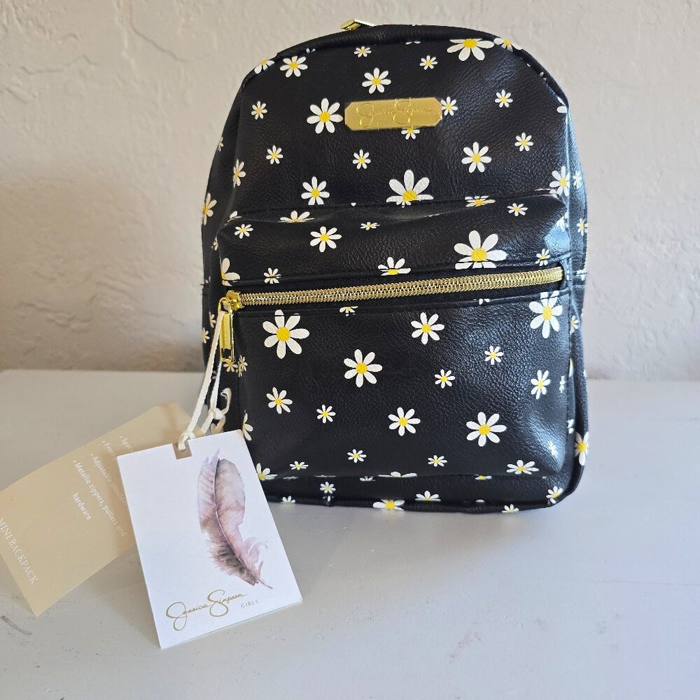 NWT Jessica Simpson Daisy Mini Backpack Black Floral Purse